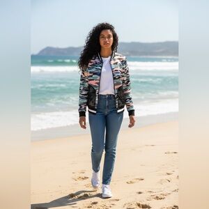 C&C California Multicolor Camouflage Bomber Jacket - Size Medium